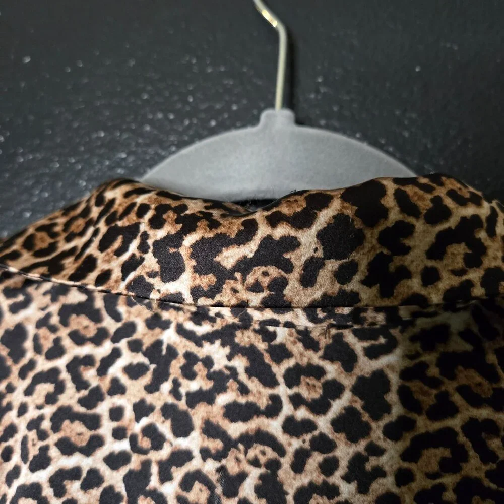 Rachel Zoe Womens Leopard‎ Print Button-Up Blouse Medium